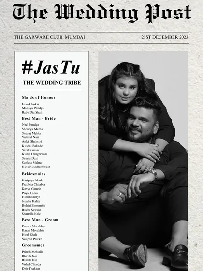 Another page from 'The Wedding Post', listing the 'Wedding Tribe' including bridesmaids and groomsmen.