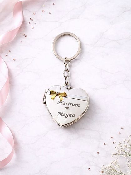 This is the outside of my heart photo keychain, which can be engraved with names. It's a sweet little token to carry your loved ones with you.