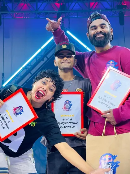 Three of our crew members celebrating their win at the Red Bull DYS Weekender. The joy is evident.