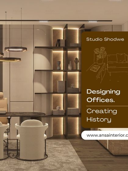 This image showcases an office I designed to inspire and elevate productivity. The space features custom shelving with integrated lighting and a mix of textures, creating a history of success.