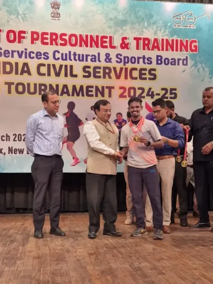 Harshad receiving the Best Player of the Tournament award at the All India Civil Services Kho-Kho Tournament in Delhi.