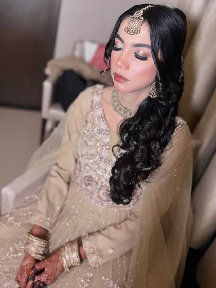 Another angle of this serene and beautiful look. The focus is on clean, flawless skin and soft features.