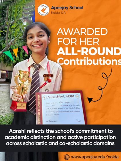 We honor Aanshi for her all-round contributions, reflecting our school's commitment to academic distinction and active participation in scholastic and co-scholastic domains.