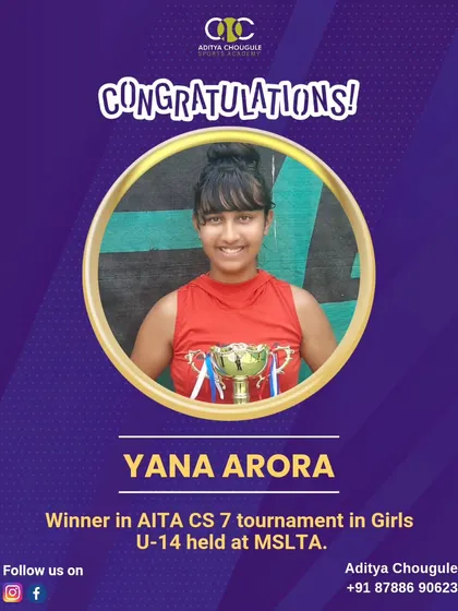 Ace-ing tournaments and filling hearts with pride. We congratulate Yana Arora, winner in the AITA CS-7 tournament in the Girls U-14 category.