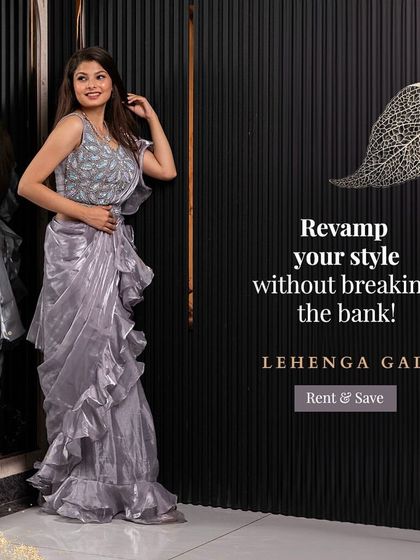 Revamp your style without breaking the bank with this shimmering silver-grey ruffled saree. It's a glamorous and modern take on a classic.