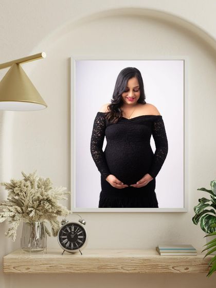 Another example of a beautifully framed maternity portrait, perfect for a shelf or bedside table. These prints turn digital files into lasting heirlooms.