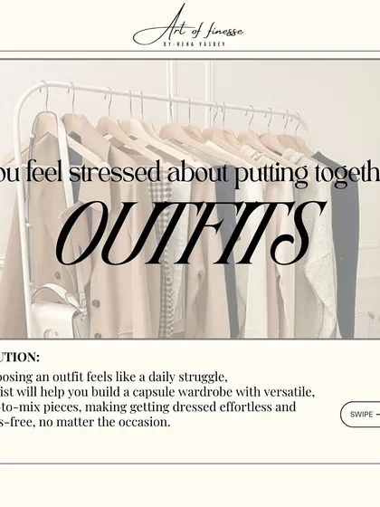 If putting together outfits feels like a daily struggle, a stylist can help. I'll work with you to build a capsule wardrobe with versatile, easy-to-mix pieces, making getting dressed stress-free.