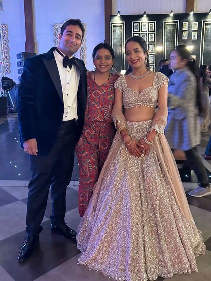 From long meetings to smashing their performances, this couple worked so hard. A picture with them after their amazing sangeet.