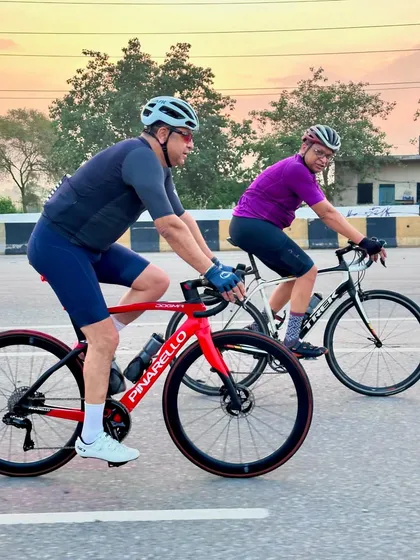 Two veteran riders enjoying a ride together.