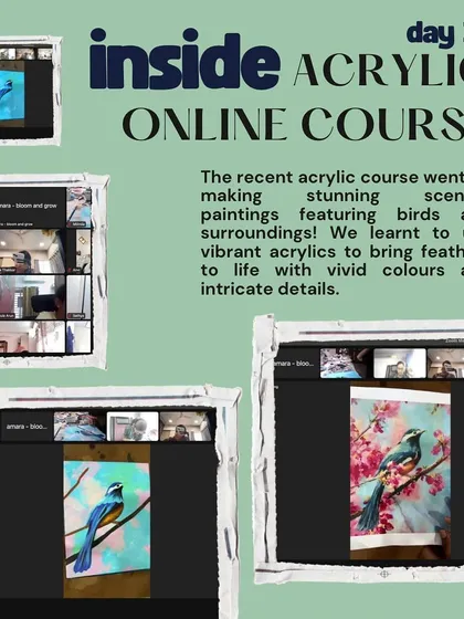 A behind-the-scenes look at Day 3 of our acrylic course, where students learned to paint stunning birds and their surroundings.