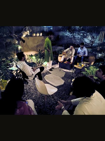 Our team celebrating Diwali in the studio courtyard. This space was designed for exactly this purpose: to be a place for gathering, conversation, and community, surrounded by nature.