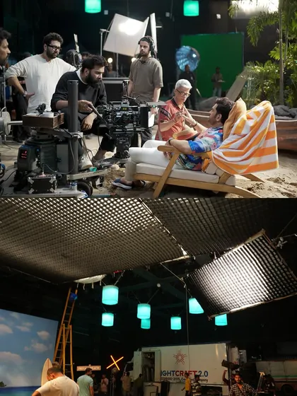 The crew at work on the Cleartrip set. This shot shows how we position lights and cameras to capture the perfect performance from the talent.