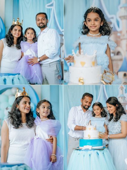 The cake-cutting ceremony is a highlight of any birthday. We ensure the backdrop is just as special as the moment itself, with a beautiful castle setting for this family memory.