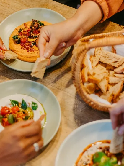 Our small plates are made for sharing. I love seeing hands reach across the table, dipping into creamy hummus and flavourful spreads. It’s how food should be enjoyed: together.
