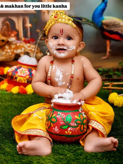 A promotional image highlighting that even the "makhan" is provided for your little Kanha's messy fun!