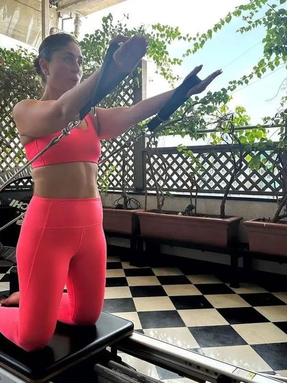 The stunning Kareena Kapoor Khan, a true Pilates devotee, showcases her strength and form during a challenging reformer workout.