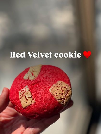 Our Red Velvet cookie is a fun and colorful treat. It has the classic red velvet flavor with chunks of white chocolate.