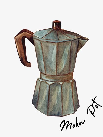 An illustration of the classic Moka pot, an icon of Italian coffee culture that's perfect for making rich coffee at home.