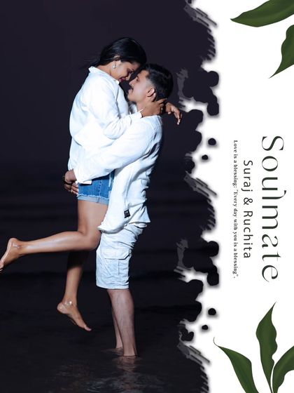 A powerful and intimate portrait of the couple at night, with the "Soulmate" design adding a modern and artistic touch to the image.