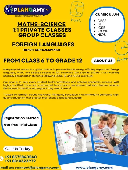 We offer a complete learning solution with 1-on-1 private classes and group sessions for Maths and Science. You can also learn foreign languages like French, German, and Spanish with us. Our courses are designed for students from Class 6 to Grade 12 across CBSE, IB, IGCSE, and NIOS curricula.