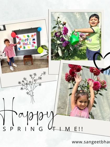 Happy Spring Time! Our budding learners enjoy the season of bloom with outdoor activities and colorful crafts. Here, they are seen watering flowers and celebrating Holi, embracing the vibrant energy of spring.