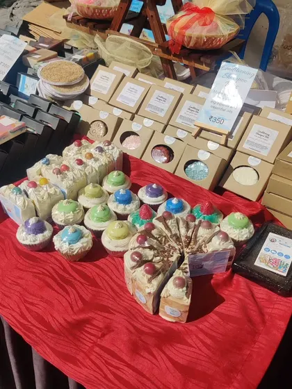 My soaps, skincare, and gift baskets sitting pretty at my stall. You can find me in Section 2, right next to the food court. Just follow the lovely fragrances!