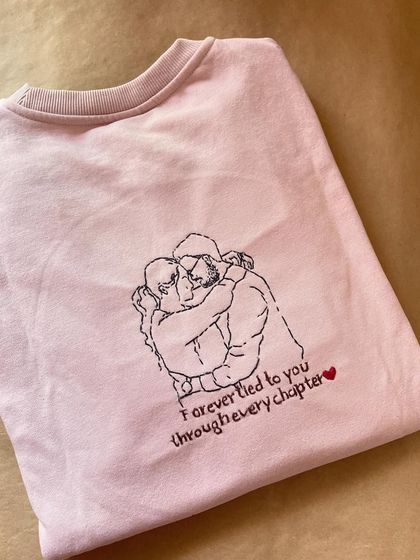 "Forever tied to you through every chapter." This custom line art piece, based on a client's photo, is one of the most romantic requests I've ever gotten. Perfect for an anniversary gift.