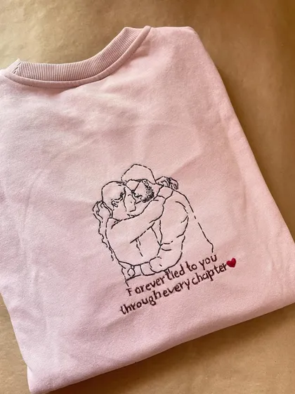 "Forever tied to you through every chapter." This custom line art piece, based on a client's photo, is one of the most romantic requests I've ever gotten. Perfect for an anniversary gift.