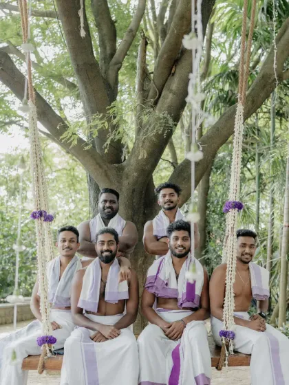 Meet the artists of our Kalasamithi. We are a professional and coordinated team, dressed in traditional mundu and veshti, ready to bring the powerful sound of Kerala to your special occasion.