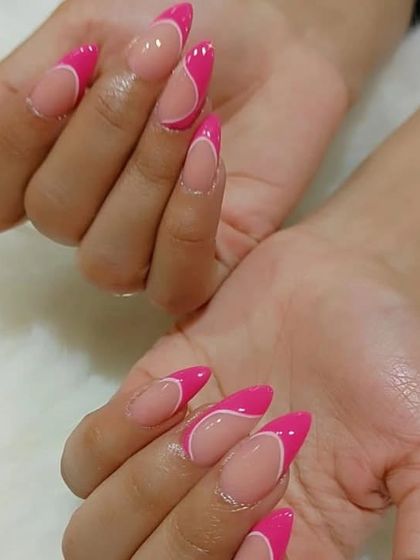 Another angle of the abstract pink tip design, showing the clean lines and bold color.