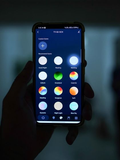 A duplicate of image 63, this photo again shows the intuitive interface of our smart lighting control app, highlighting the ease with which you can change scenes and moods.