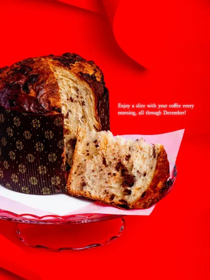 Enjoy a slice of our Triple Chocolate Panettone with your coffee every morning, all through December.