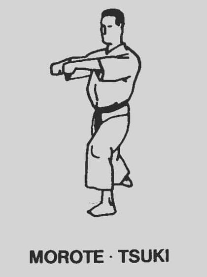 This is a 'Morote Tsuki', or a two-handed punch, a fundamental technique in our Saifa Kata. Our theory classes often include visual breakdowns like this to help students master the form and function of each move.