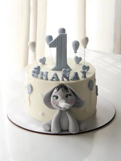 The cutest baby elephant for Shanay's 1st birthday. This simple and sweet cake is perfect for a little one's celebration.