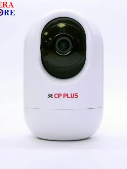 This is the CP Plus 360-degree pan-tilt Wi-Fi camera, a reliable and popular choice for indoor home and office surveillance. We keep it in stock and are ready for installation.