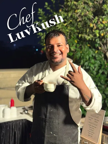 Here's Chef LuvKush, taking a quick break during a catering event. His energy and passion are infectious in the kitchen.