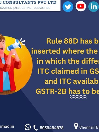 A new rule, 88D, has been introduced to address discrepancies between the ITC claimed in GSTR-3B and the ITC available in GSTR-2B. Understanding how to handle these differences is crucial for compliance.