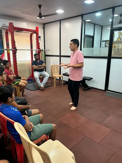 Our head coach Satish Samant looks on as a guest speaker addresses the players. We believe in bringing in diverse voices to inspire our students.