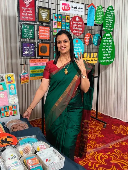 Here I am at one of my exhibition stalls. We were at two locations simultaneously that weekend, in Borivali and Thane, and my heart was full of gratitude for my amazing team.