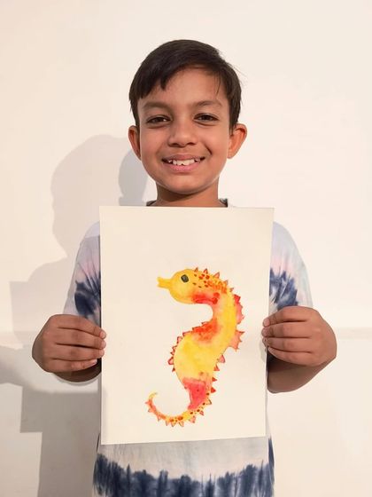 This student's seahorse painting has a wonderful texture and a bright, cheerful color palette.