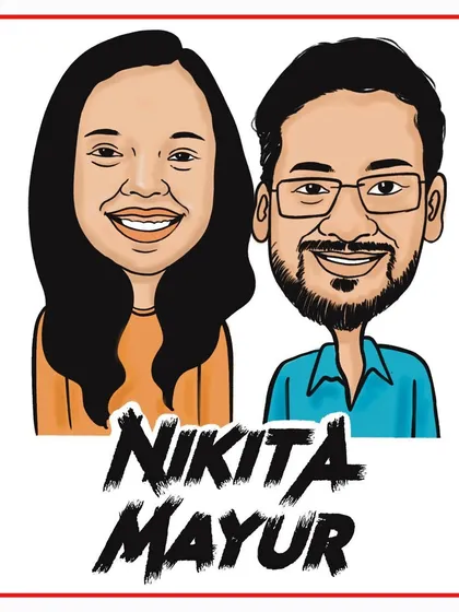 A clean and simple digital caricature of a couple, created for a Kotak Mahindra Bank event. This headshot style is great for social media profiles or event branding.