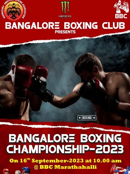The official poster for the Bangalore Boxing Championship 2023, presented by Bangalore Boxing Club.