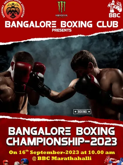 The official poster for the Bangalore Boxing Championship 2023, presented by Bangalore Boxing Club.