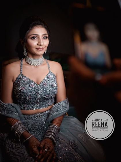 A stunning sangeet look for our pretty bride Aarjavi. I created a glamorous look with a high ponytail and makeup that made her shine.