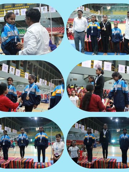 More moments of triumph from various competitions, showcasing our gymnasts with their medals, trophies, and proud coaches.