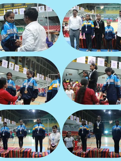 A collage from the Dasara Gymnastics Competition in Mysuru. Our team had a successful run, winning medals in both artistic and aerobic events.