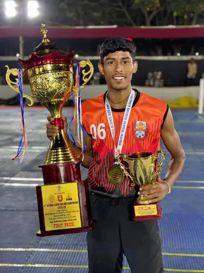 Ramchandra Sitaram Zore after winning a gold medal at the 67th National School Kho-Kho competition.