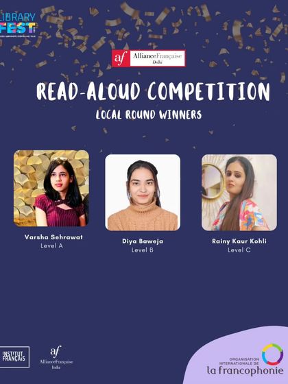 A graphic announcing the local round winners of the "Read Aloud" competition. We proudly celebrate the achievements of our students across different proficiency levels.