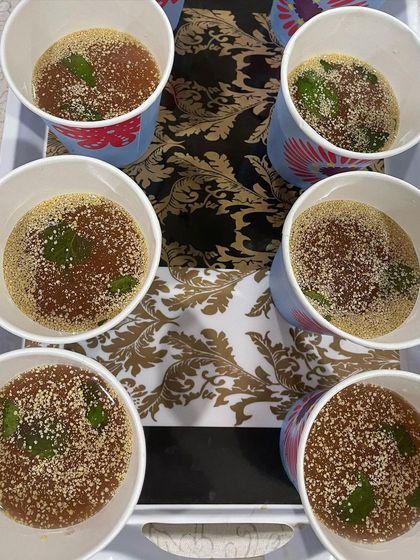 Small cups of Beetroot Kanji served at my summer workshop. This fermented cooling drink is not only refreshing but also fantastic for gut health.