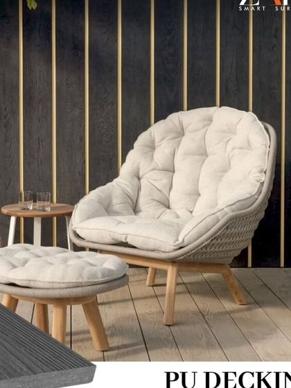 This image shows how my dark grey PU decking can be used to create a sophisticated and modern patio space. The texture provides a natural wood feel.